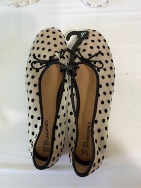 No Boundaries Beige Polka Dot Ballet Flats with Black Trim